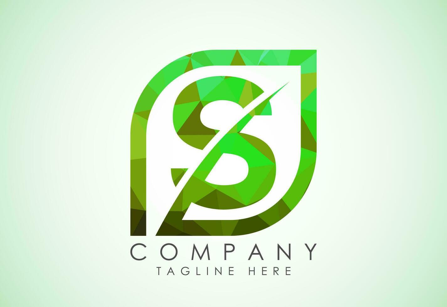 Initial S alphabet with abstract leaf. Eco-friendly logo concept. Low poly style vector