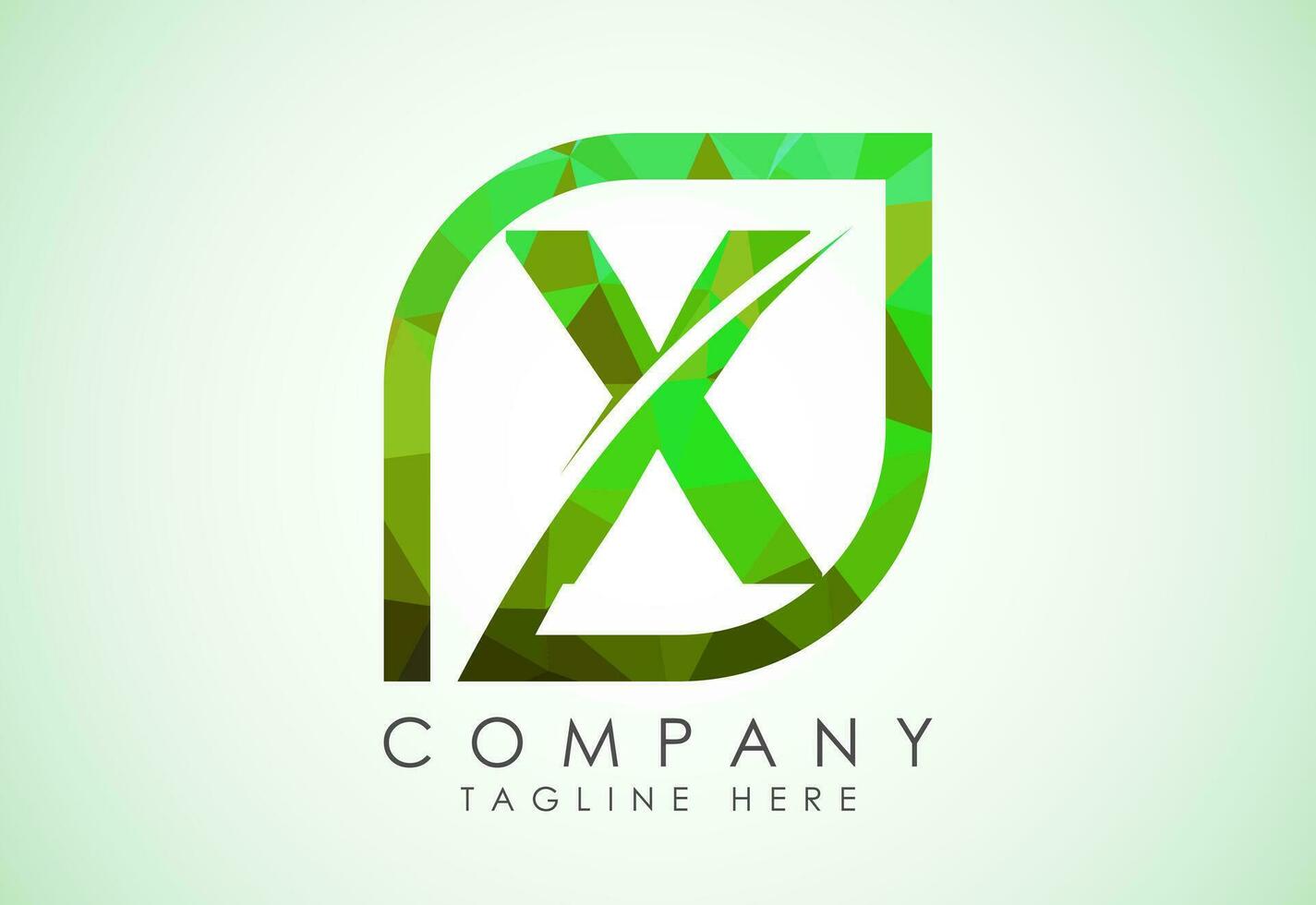 Initial X alphabet with abstract leaf. Eco-friendly logo concept. Low poly style vector