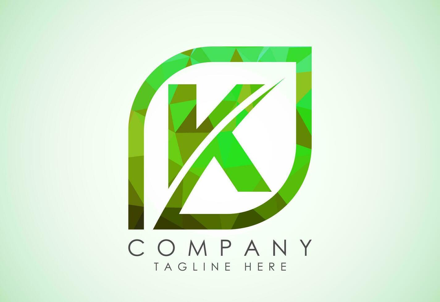 Initial K alphabet with abstract leaf. Eco-friendly logo concept. Low poly style vector
