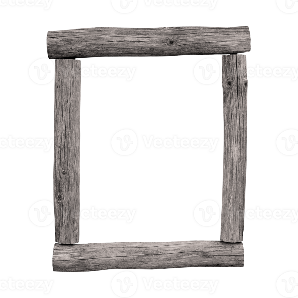 Old wooden frame isolated on a transparent png background. Stock photo.