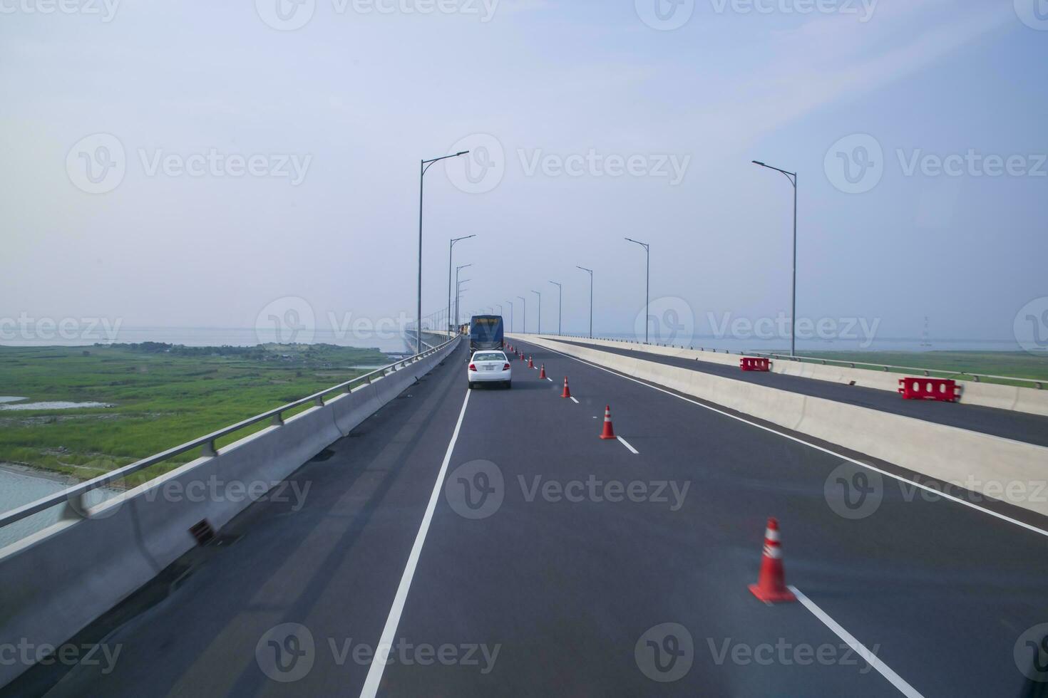 Padma Bridg Highway asphalt with blue sky Background. Perspective view photo