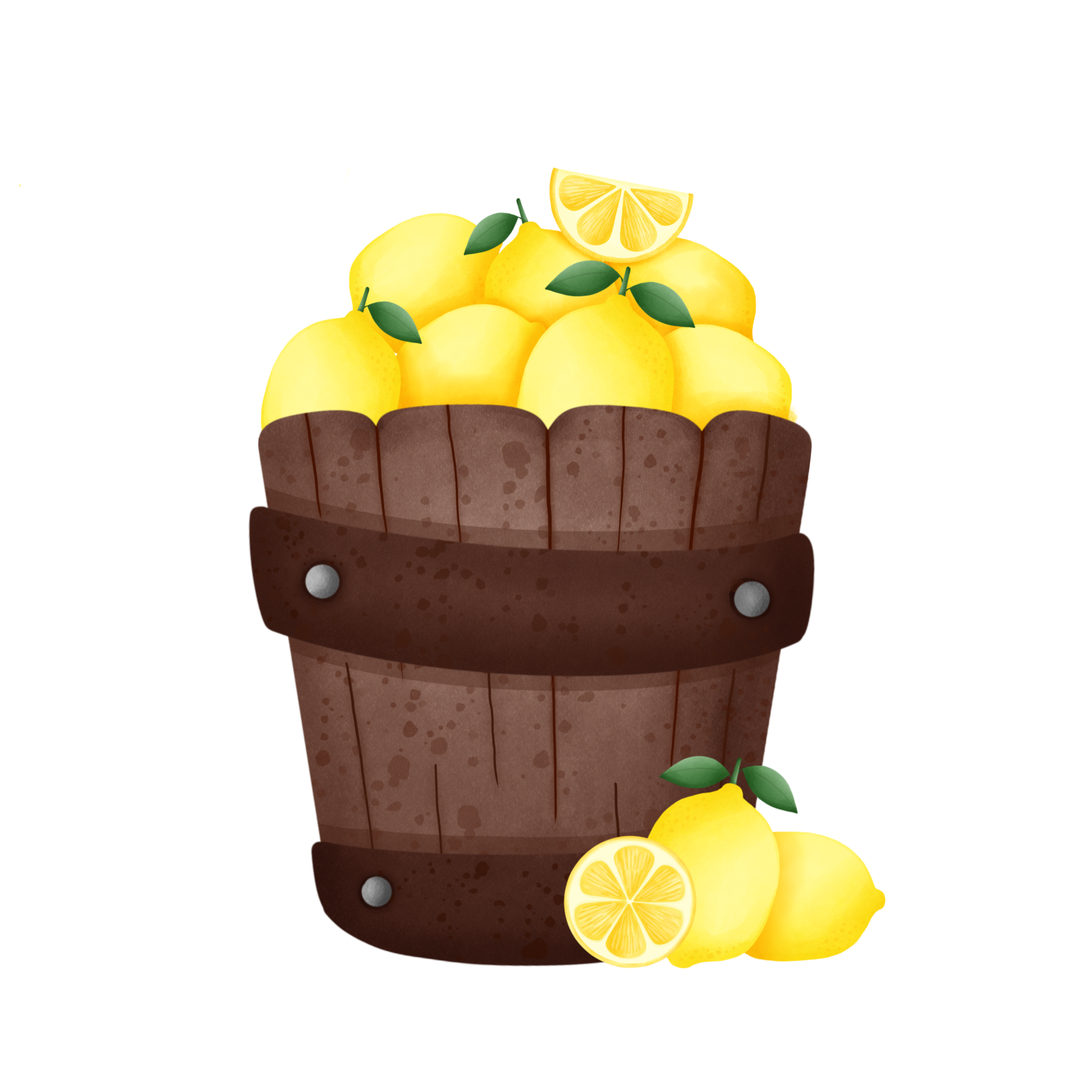 Lemons in wooden bucket 25223391 PNG