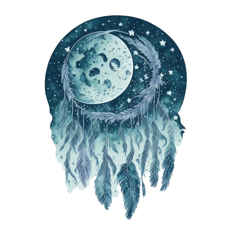 A dreamcatcher made of stars. The Dreamcatcher is a soft, muted color palette of blues and greens, with the stars made of sparkling white dots. png