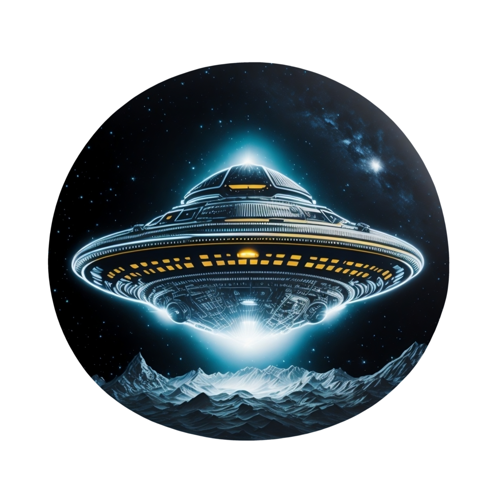 A photography sticker of a flying saucer. AI Generative png