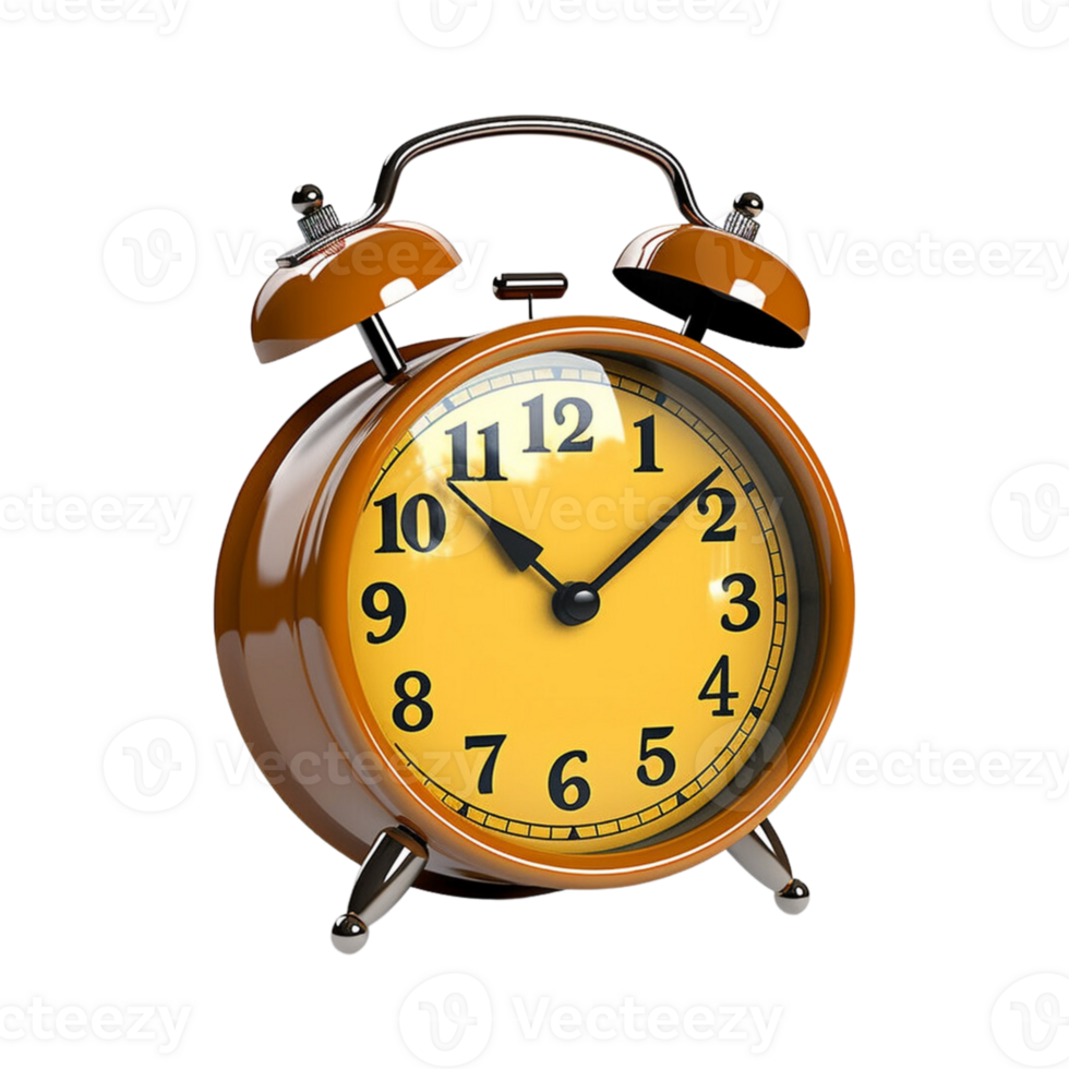 Vintage brown alarm clock on transparent background. ai generated png