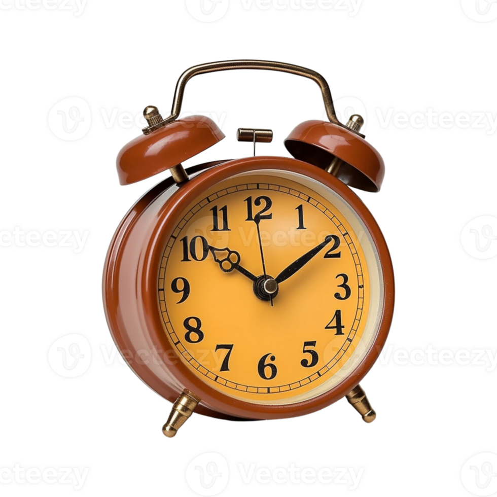 Vintage brown alarm clock on transparent background. ai generated png