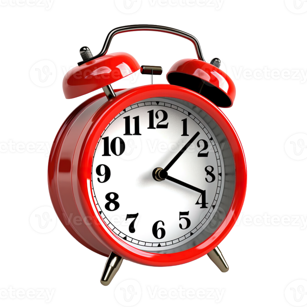 Red alarm clock on a transparent background. png