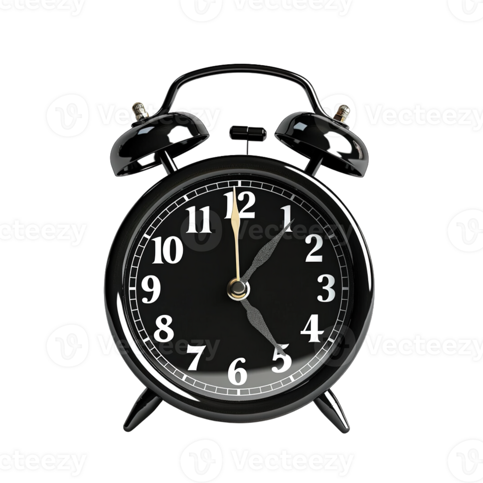 Black alarm clock on a transparent background. ai generated png