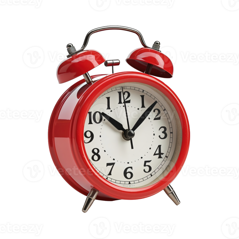 Red alarm clock on a transparent background. ai generated png