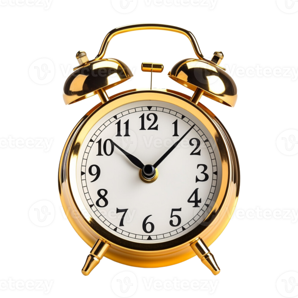 Vintage golden alarm clock on transparent background. 25224932 PNG