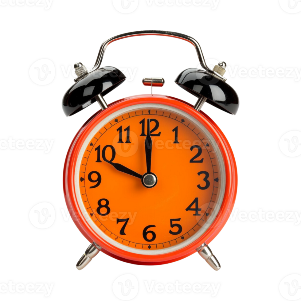 Orange alarm clock on a transparent background. ai generated png