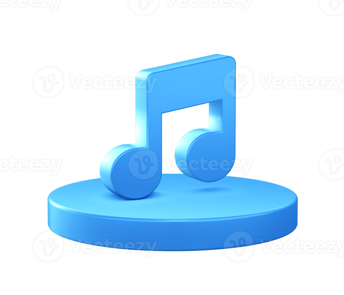 3d illustration icon of Music song note with circular or round podium png
