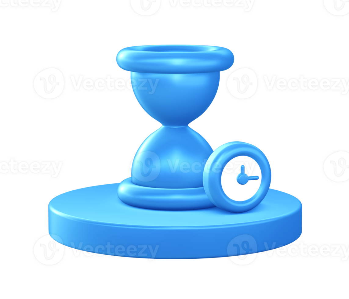 3d illustration icon of Hourglass time with circular or round podium png