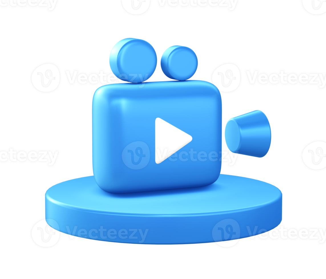 3d illustration icon of camera film video with circular or round podium png