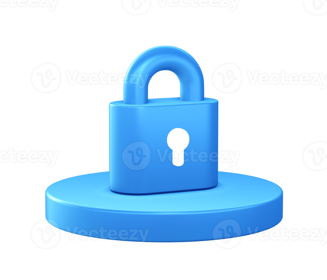 3d illustration icon of security Padlock with circular or round podium png