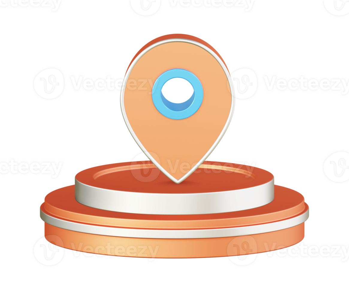 3d illustration icône conception de métallique Orange carte aiguille emplacement avec circulaire ou rond podium png