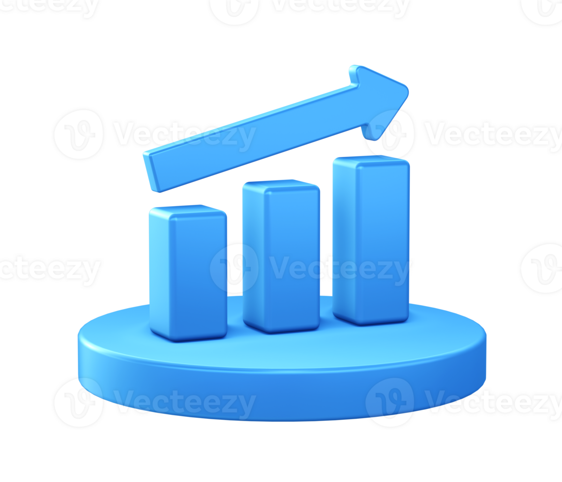3d illustration icon of Bar Chart with circular or round podium png