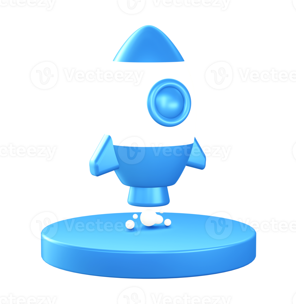 3d illustration icon of spaceship Rocket with circular or round podium png