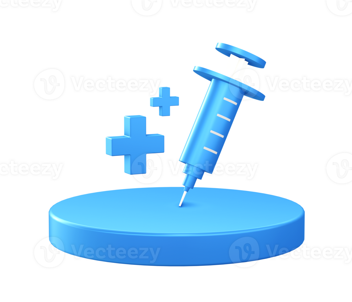 3d illustration icon of Health syringe with circular or round podium png