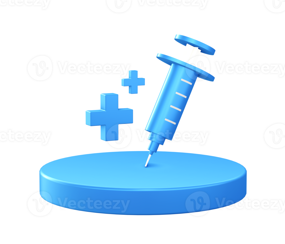 3d ilustración icono de salud jeringuilla con circular o redondo podio png