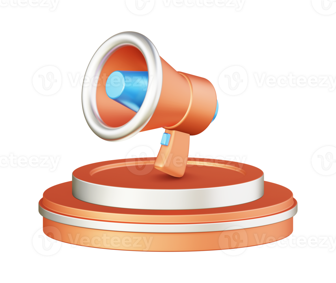 3d ilustração ícone Projeto do metálico laranja Alto-falante discurso com circular ou volta pódio png