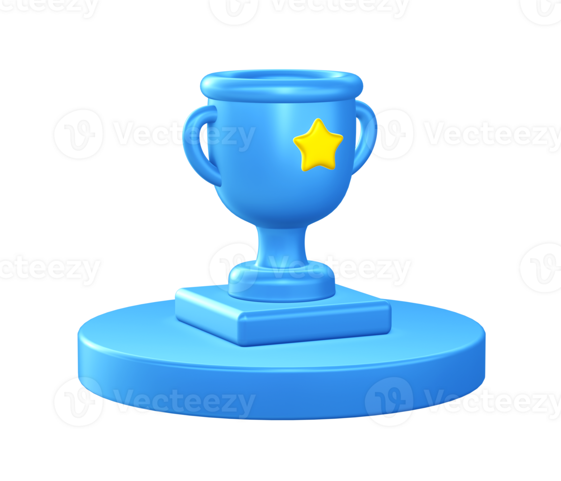 3d illustration icon of Winner Cup trophy with circular or round podium png