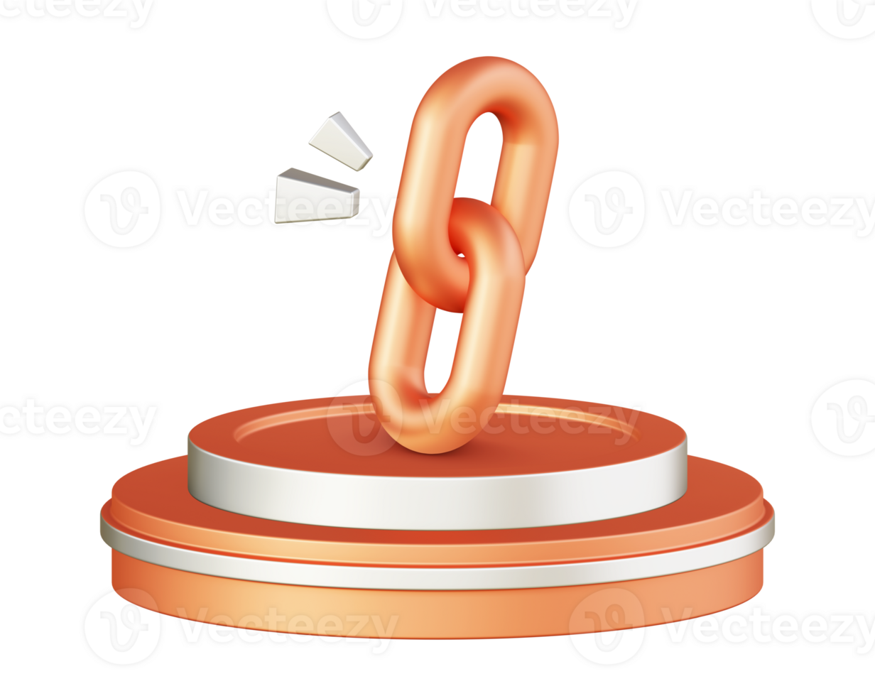 3d illustration icon design of metallic orange chains link with circular or round podium png