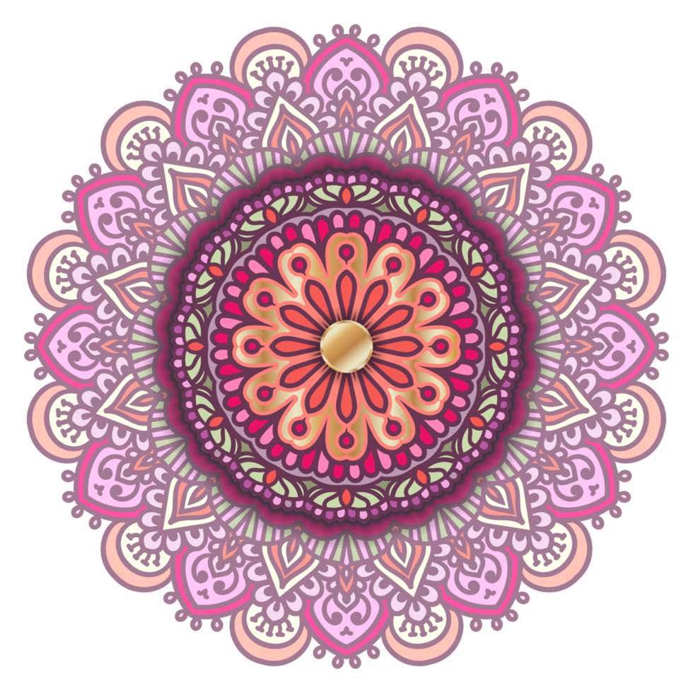 Colorful Ornamental Round Mandala with Gold png