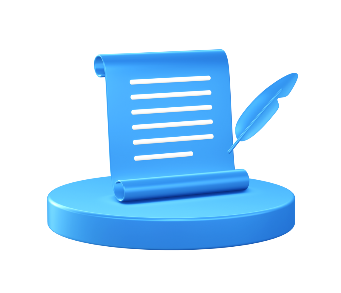 3d illustration icon of Notes and feather pen with circular or round podium png