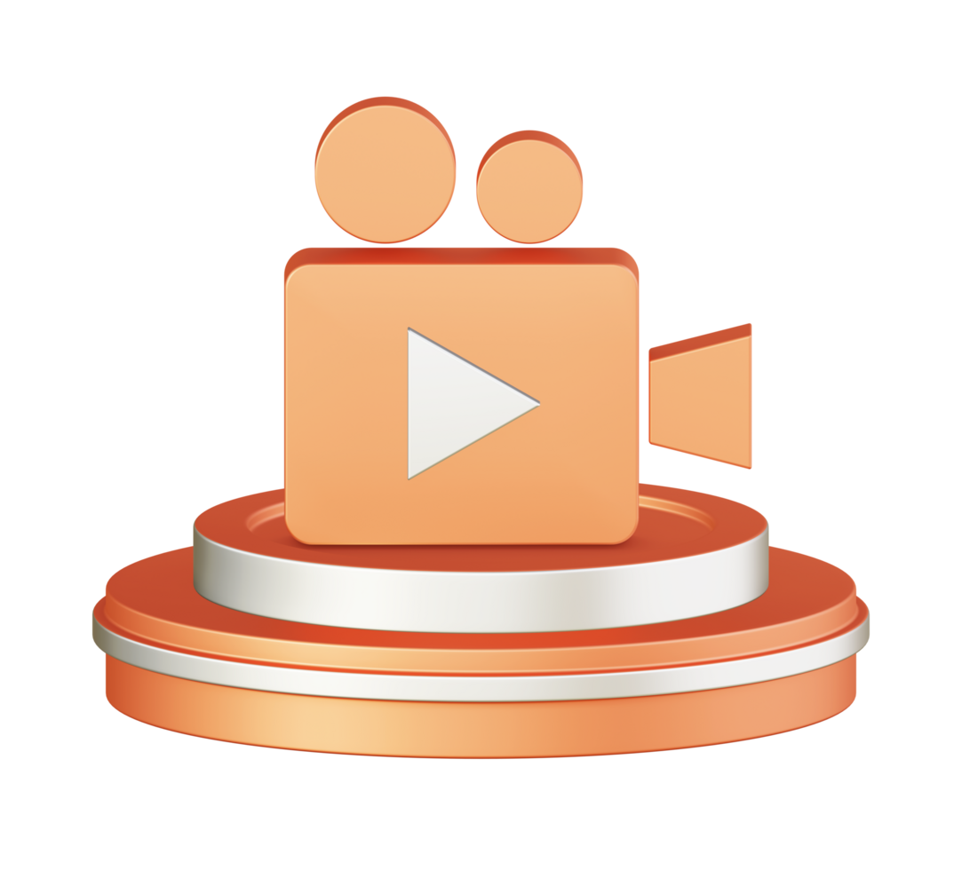 3d illustrazione icona design di metallico arancia film video film con circolare o il giro podio png