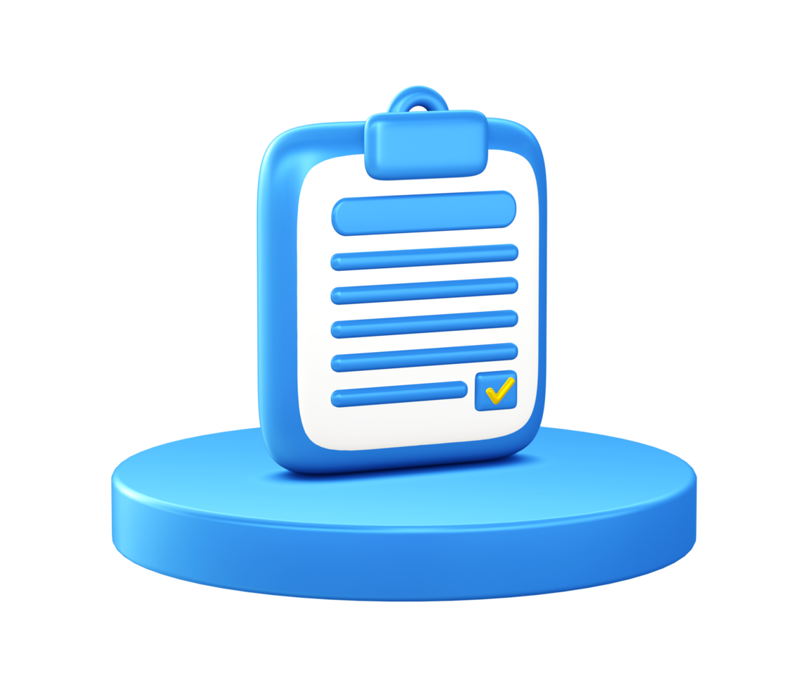 3d illustration icon of Checklist book with circular or round podium png