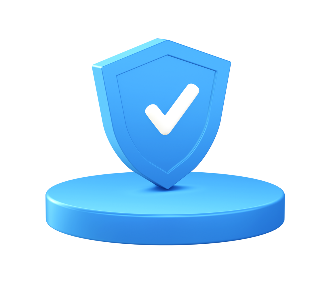 3d illustration icon of Check Shield with circular or round podium png