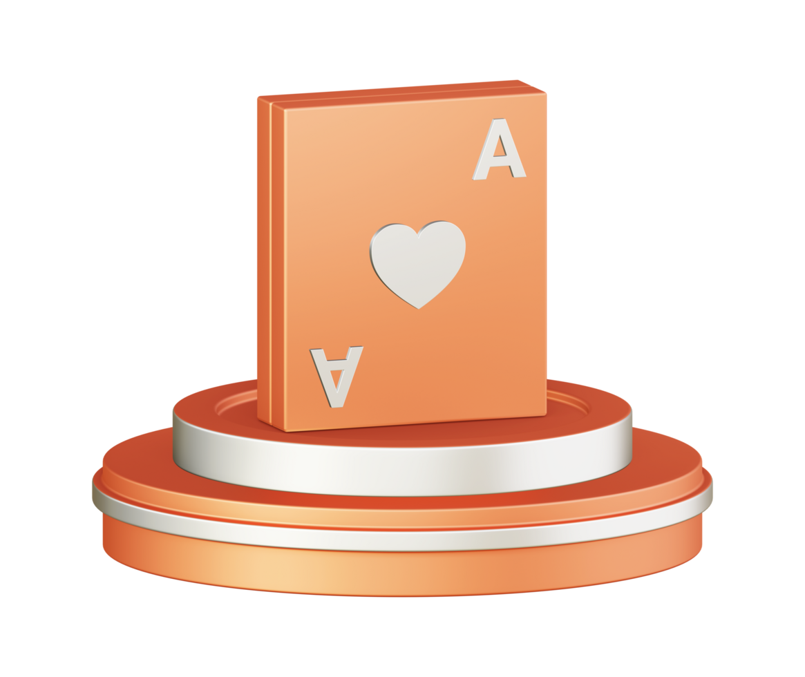 3d illustratie icoon ontwerp van metalen oranje poker kaart spel met circulaire of ronde podium png