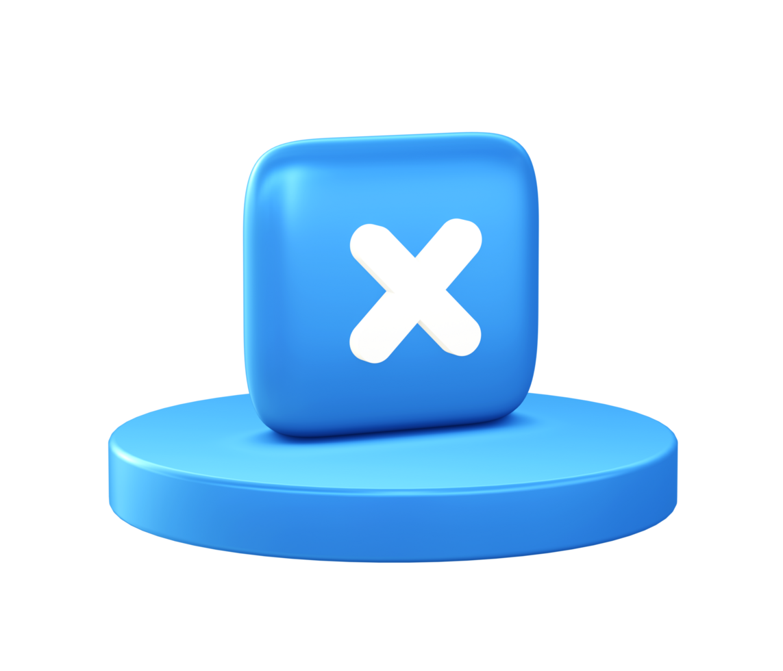 3d illustration icon of x close exit with circular or round podium png