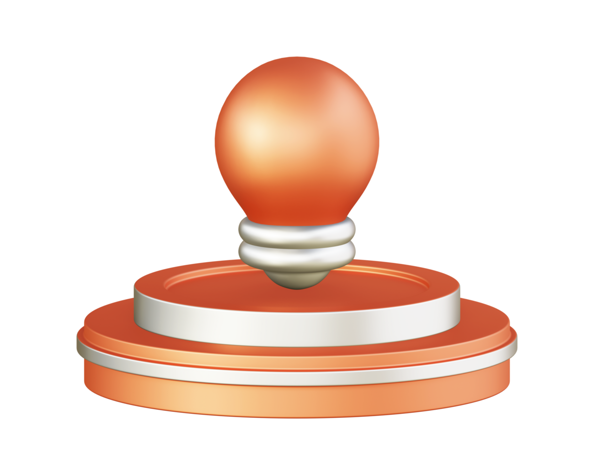 3d illustration icon design of metallic orange light bulb with circular or round podium png