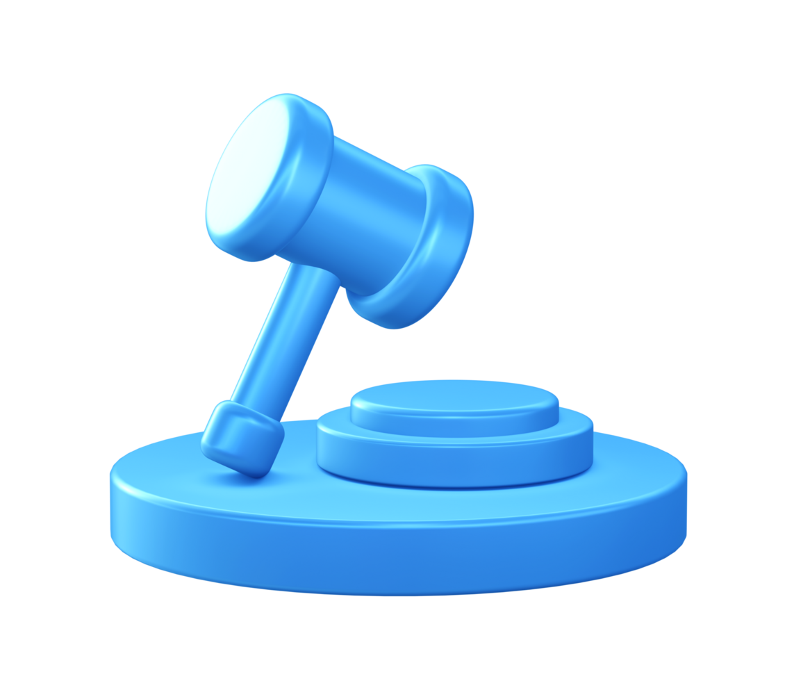 3d illustration icon of Justice hammer with circular or round podium png