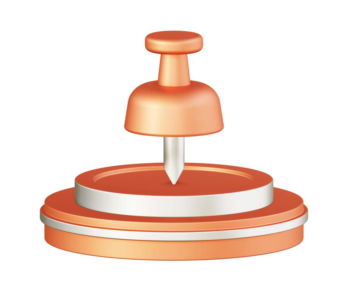 3d illustration icône conception de métallique Orange pousser épingle avec circulaire ou rond podium png