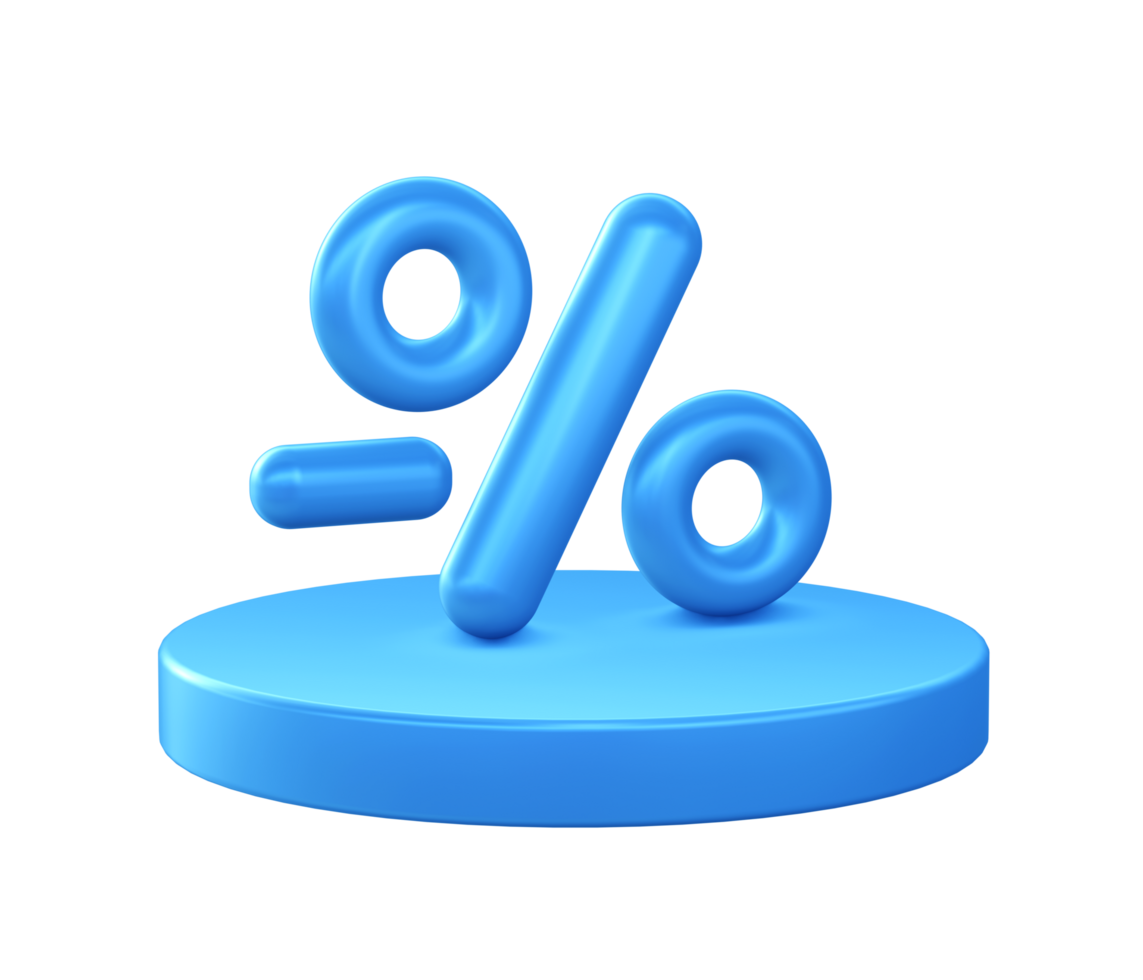 3d Illustration Symbol von Prozentsatz Rabatt Promo mit kreisförmig oder runden Podium png