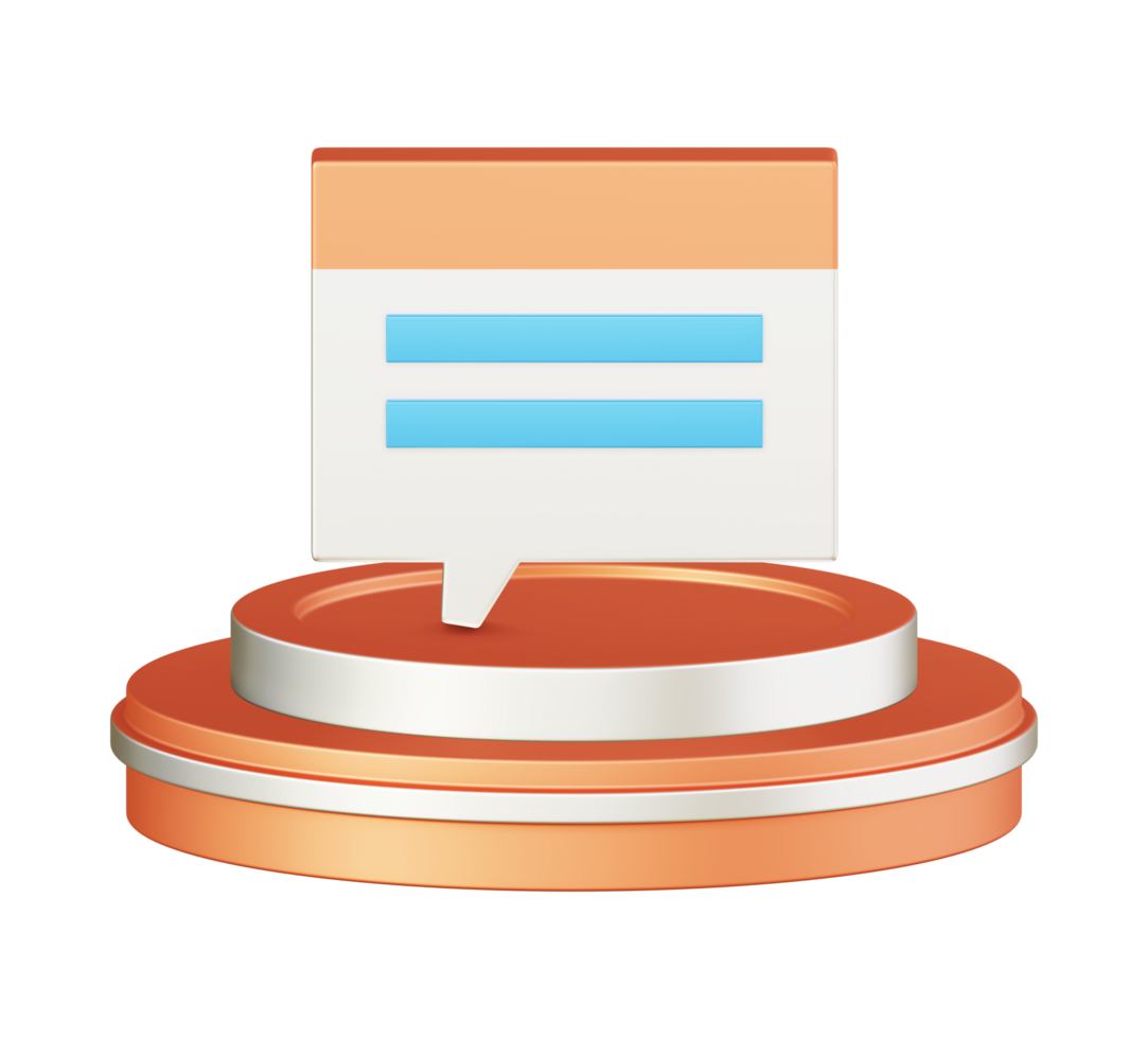 3d illustration icon design of metallic orange chatting and texting with circular or round podium png