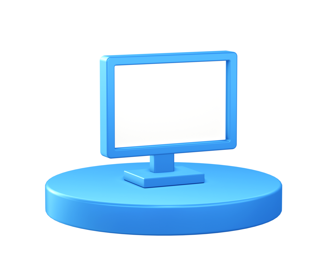 3d illustratie icoon van computer toezicht houden op met circulaire of ronde podium png