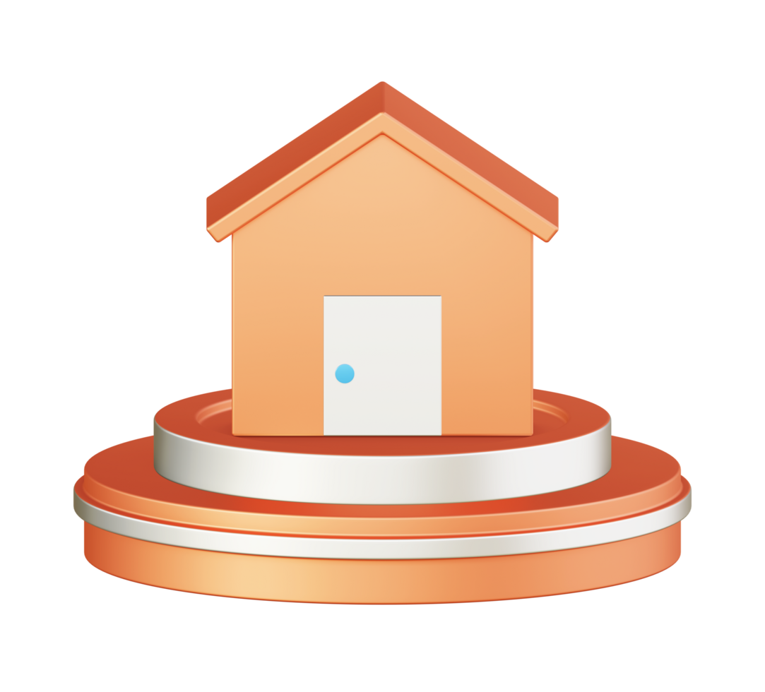 3d illustration icon design of metallic orange home with circular or round podium png