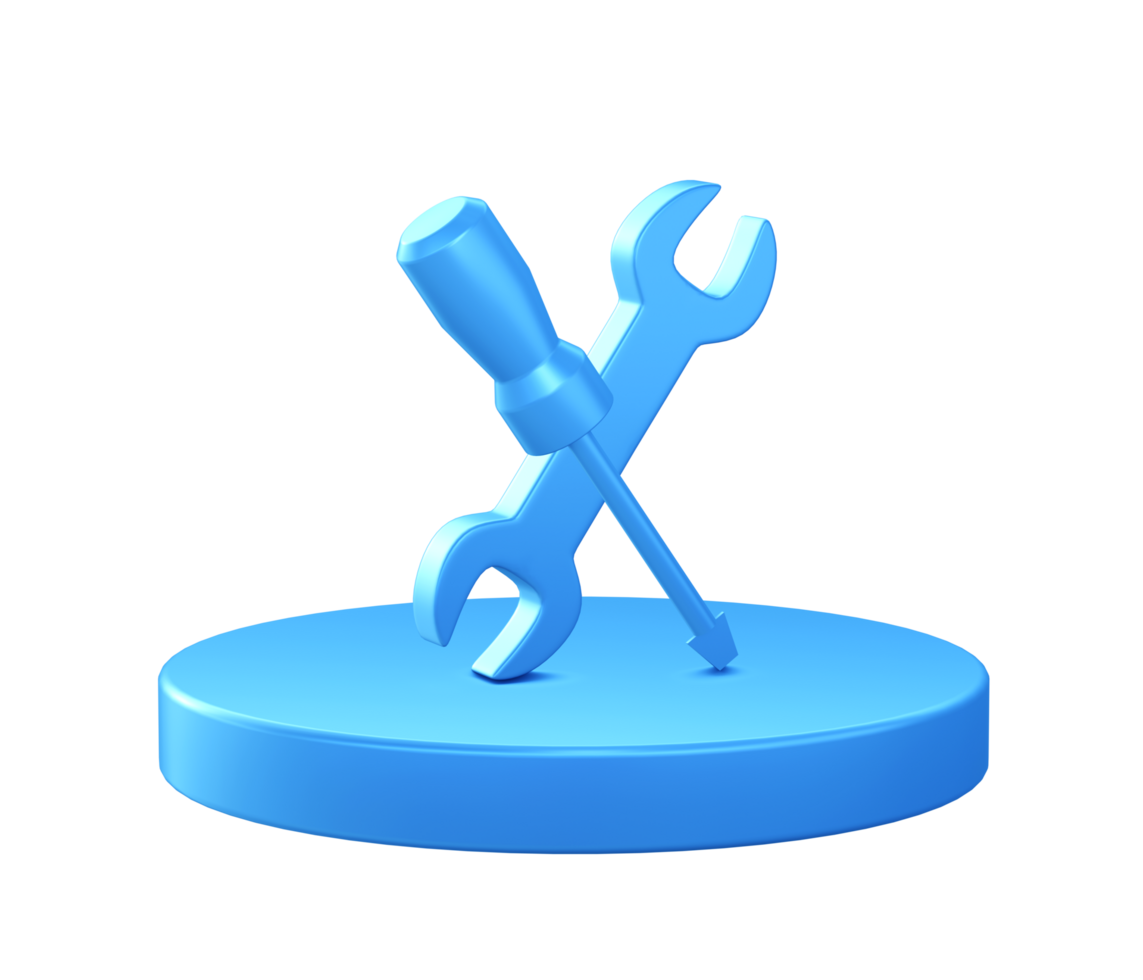 3d illustration icon of Wrench and screwdriver with circular or round podium png