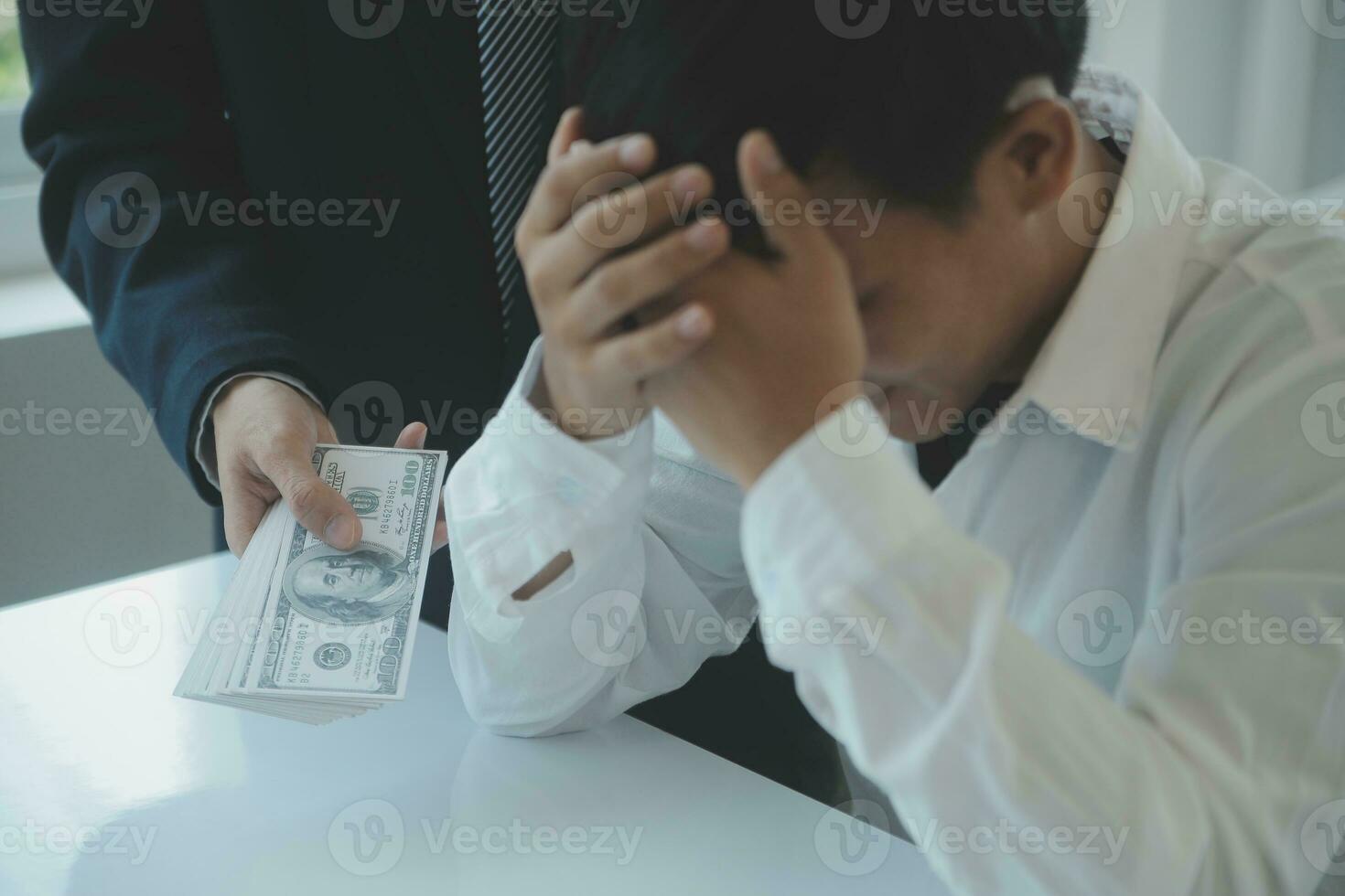 Closeup asian male people car salesman or sales manager offers to sell a car and explains and reads the terms of signing a car contract and insurance. photo