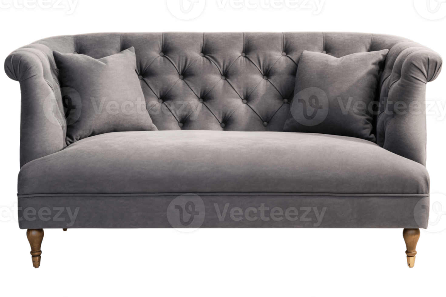 Grey two seater sofa isolated on transparent background png