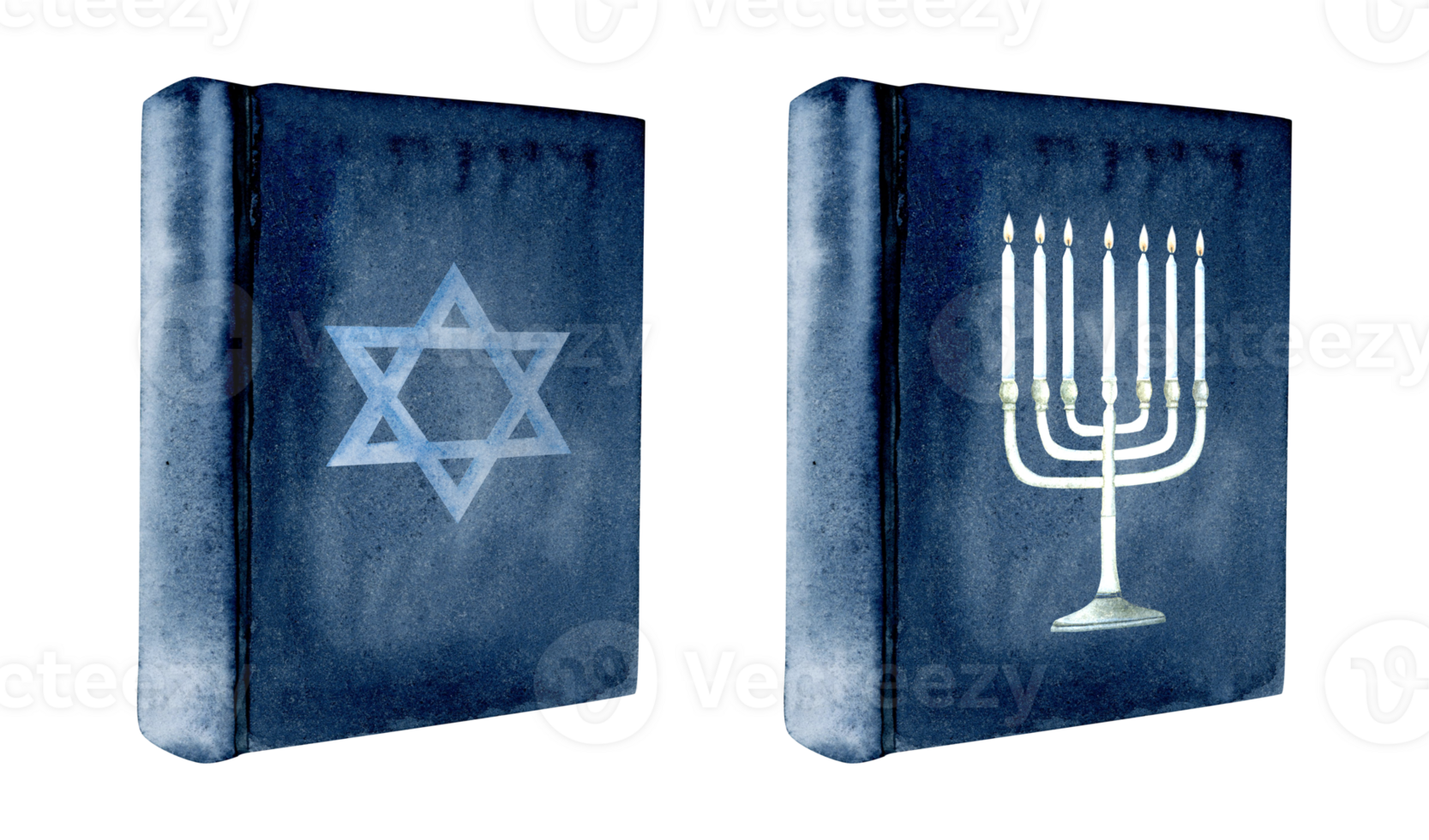 Torah books set with menorah and silver star of David symbol on the cover watercolor illustration for Shabbat, Synagogue and Jewish holidays design png