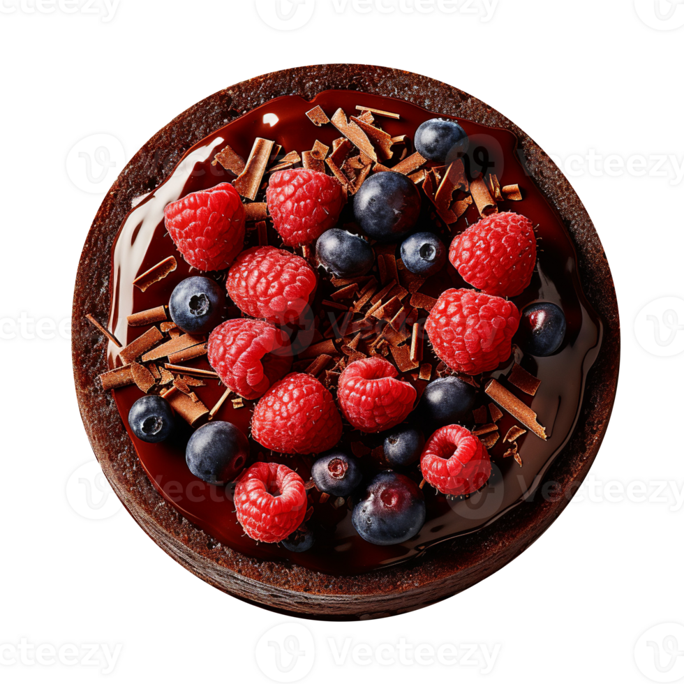 Tasty chocolate cake with fresh berries on transparent background png