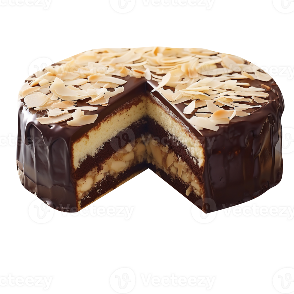 Freshly baked almond joy cake on transparent background png