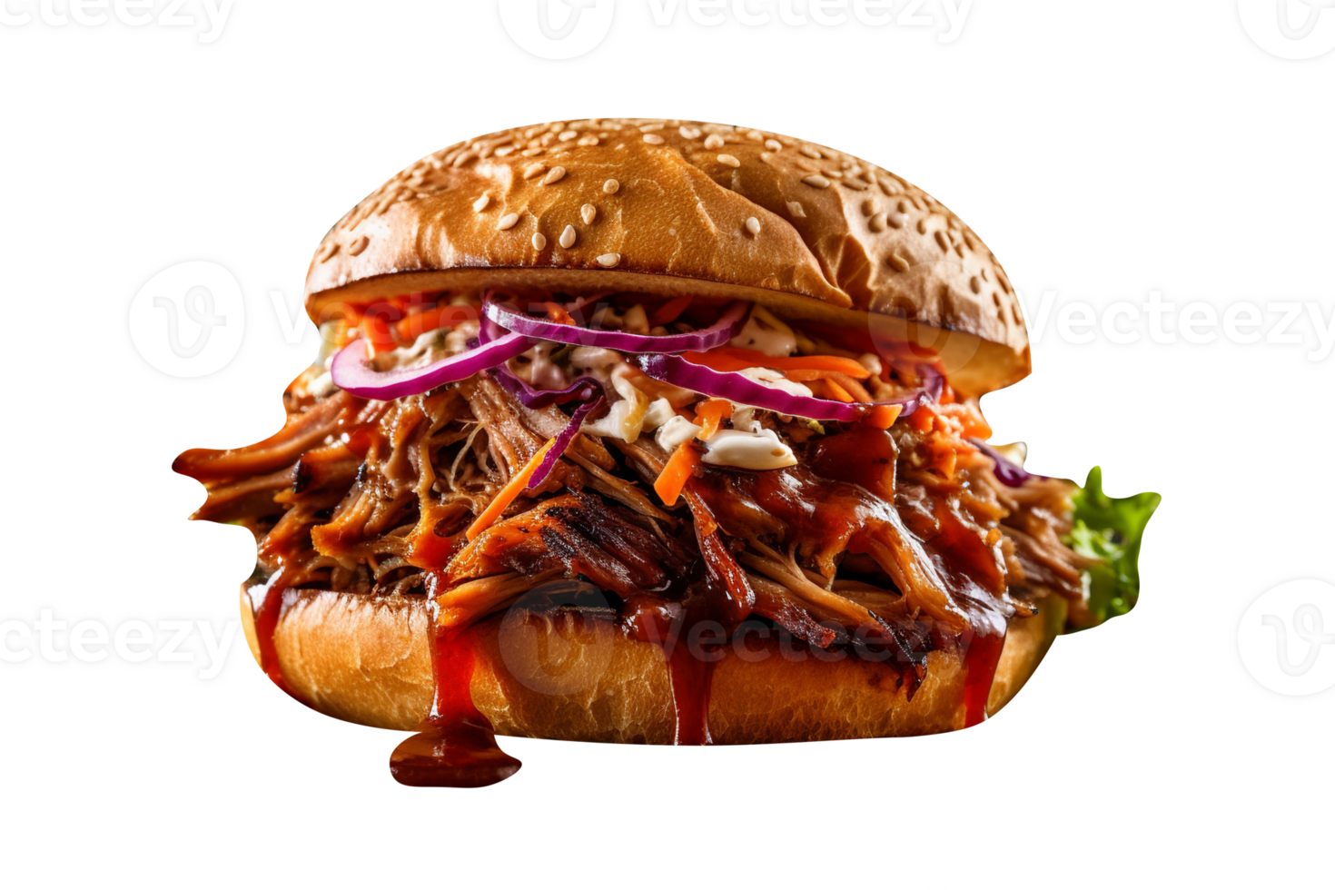 Tasty pulled pork burger on transparent background png