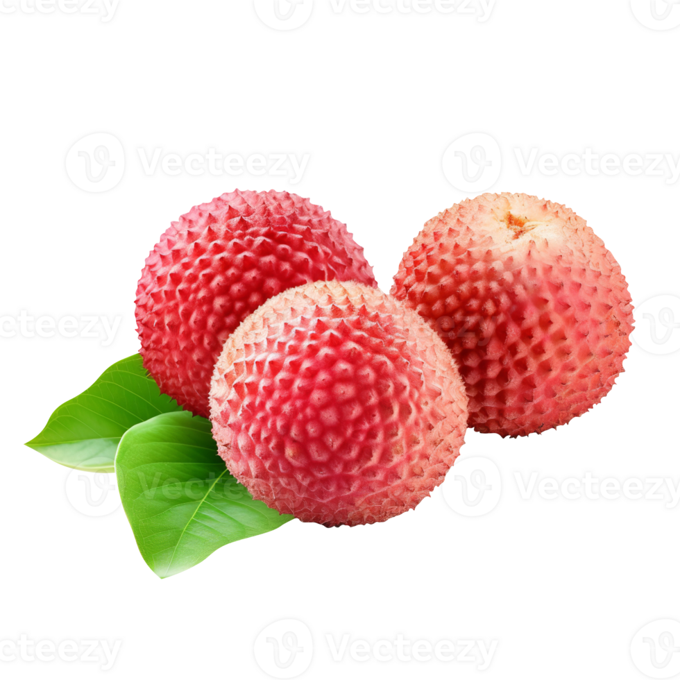 Fresh red lychees with leaf isolated on transparent background png