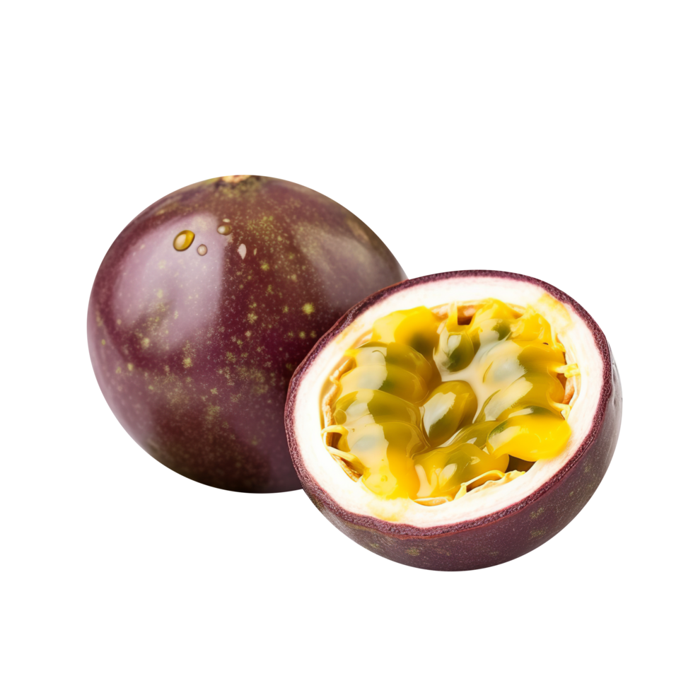 Fresco pasión Fruta con rebanada aislado en transparente antecedentes png